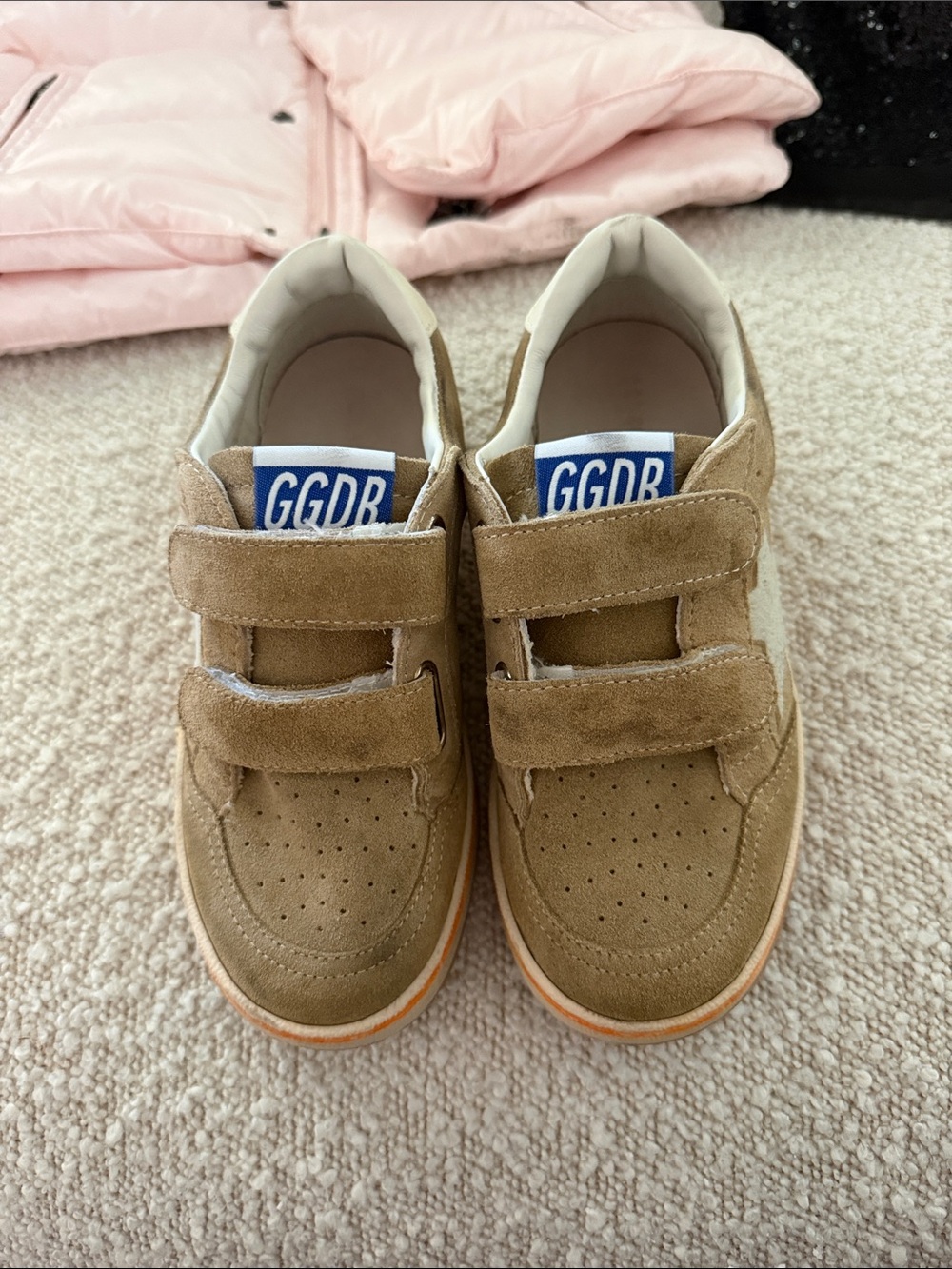 Golden Goose Kids Tan Suede Sneakers with Orange Trim